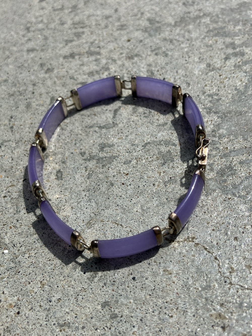Vintage Purple Jade and  Sterling Silver Link Bracelet